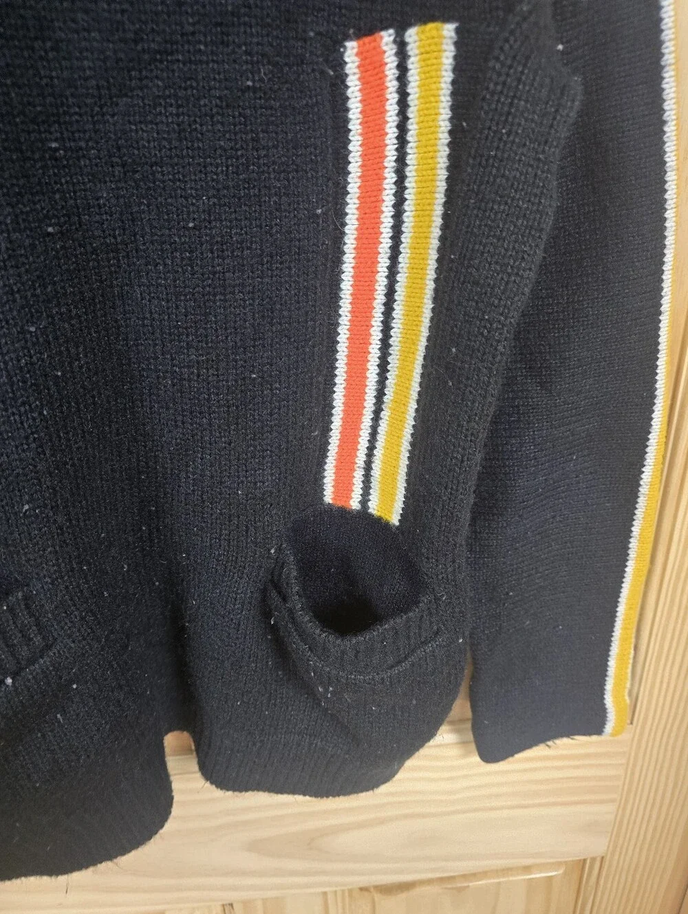 Men's Black Turtleneck Sweater with Contrast Stripe Detail